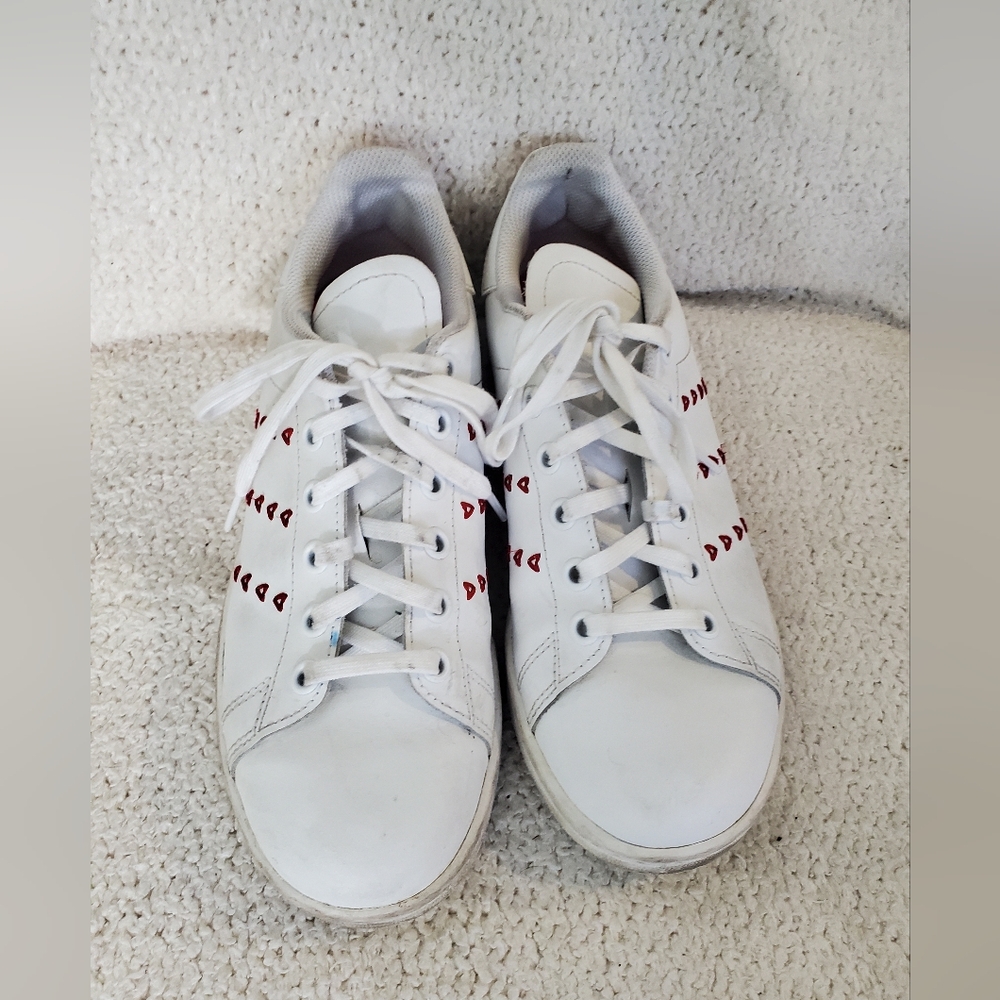 Adidas Stan Smith White Sneakers with Red Heart Accents Size 5